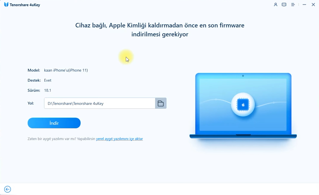 Apple ID'yi kaldırmadan önce yazılım paketini indirme