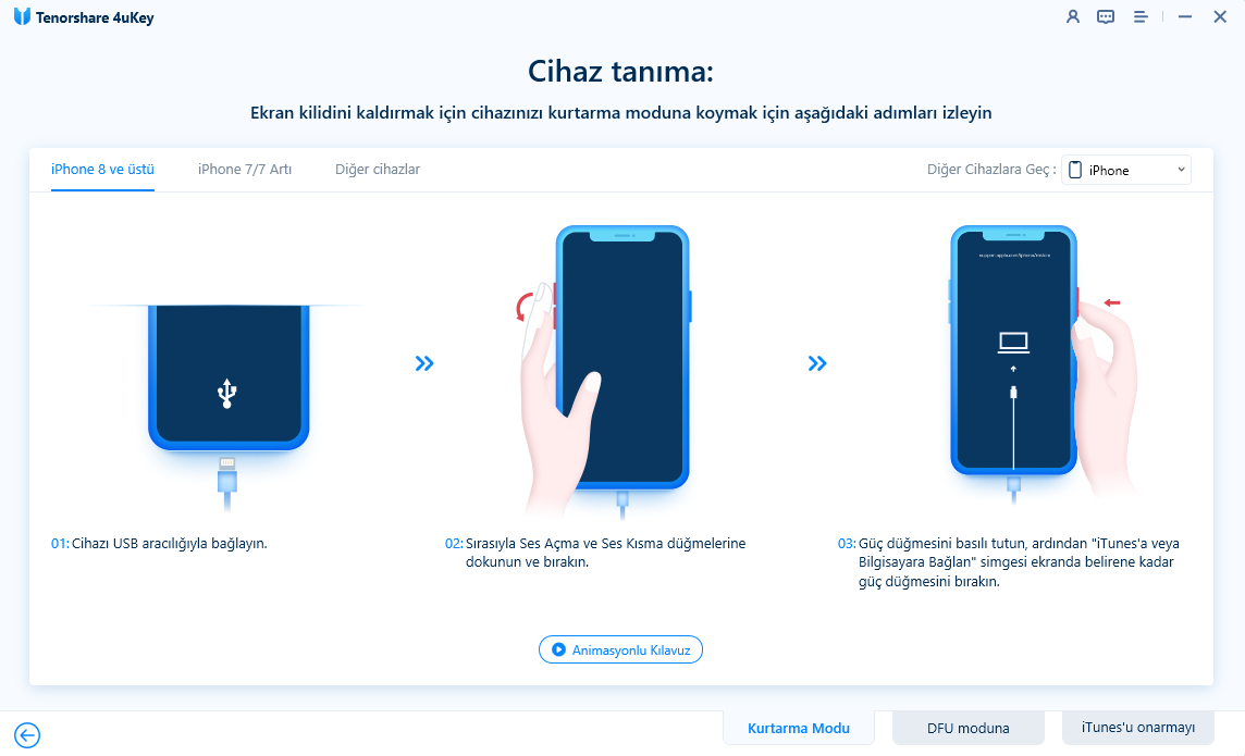 kurtarma moduna girme - 4uKey rehberi