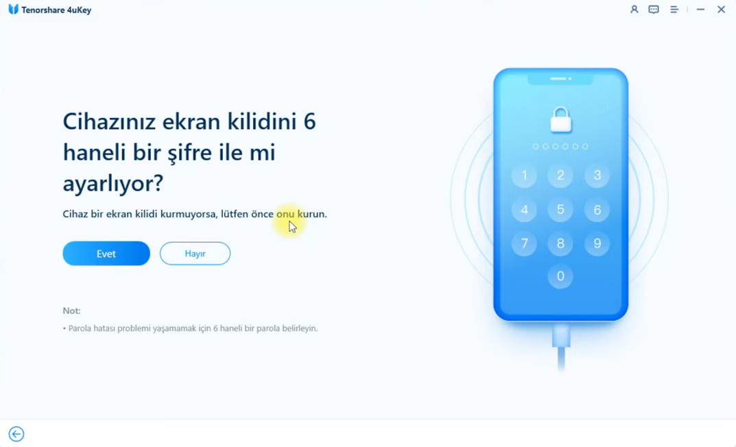 6 haneli parolayı ayarlama