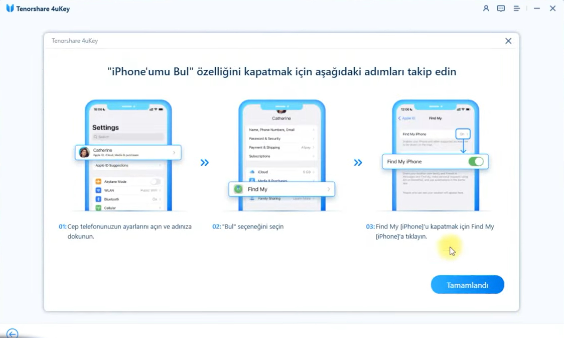 find my iphone'u kapat