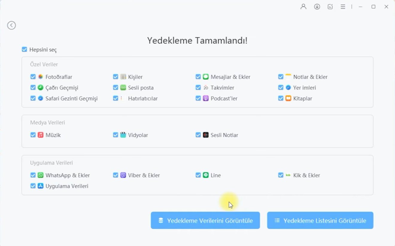 eski iPhone'dan yedekleme tamamlandı