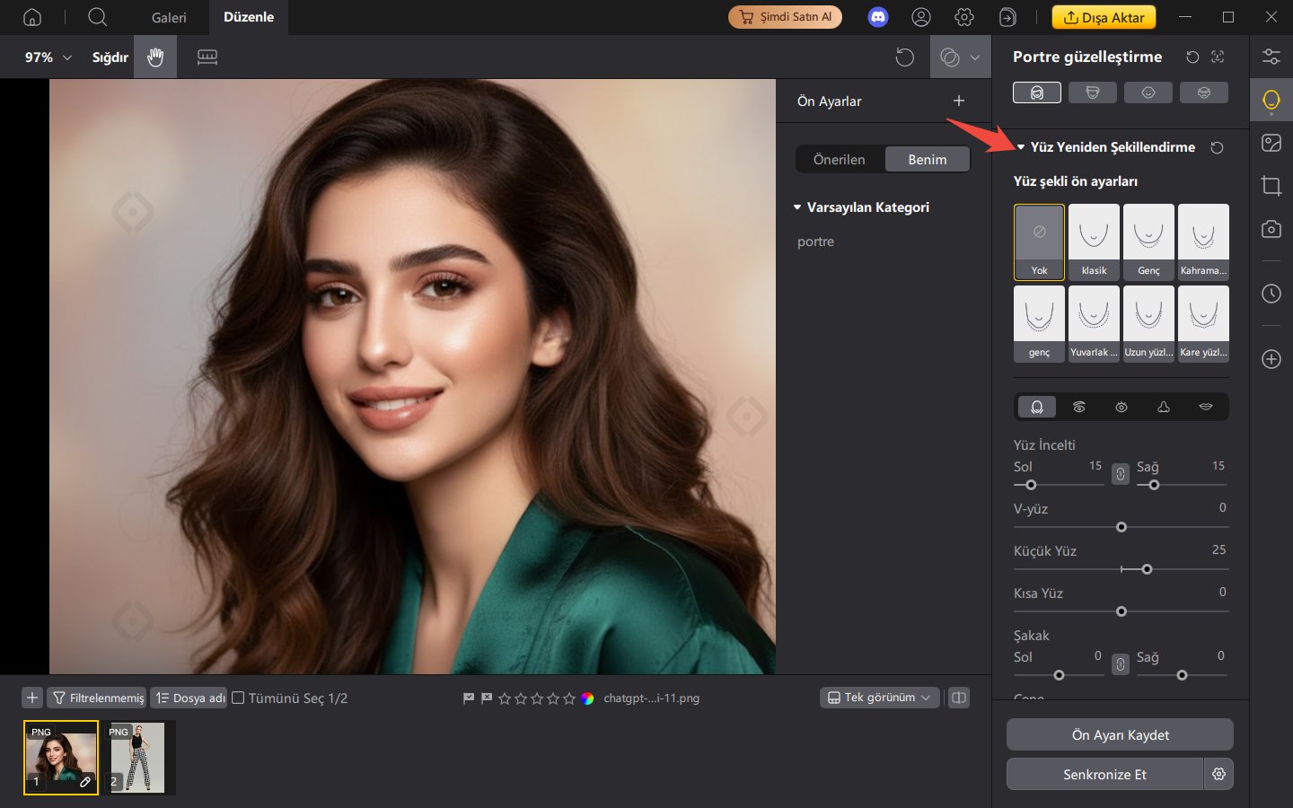 PixPretty Yüz Şekli Hazır Ayarları