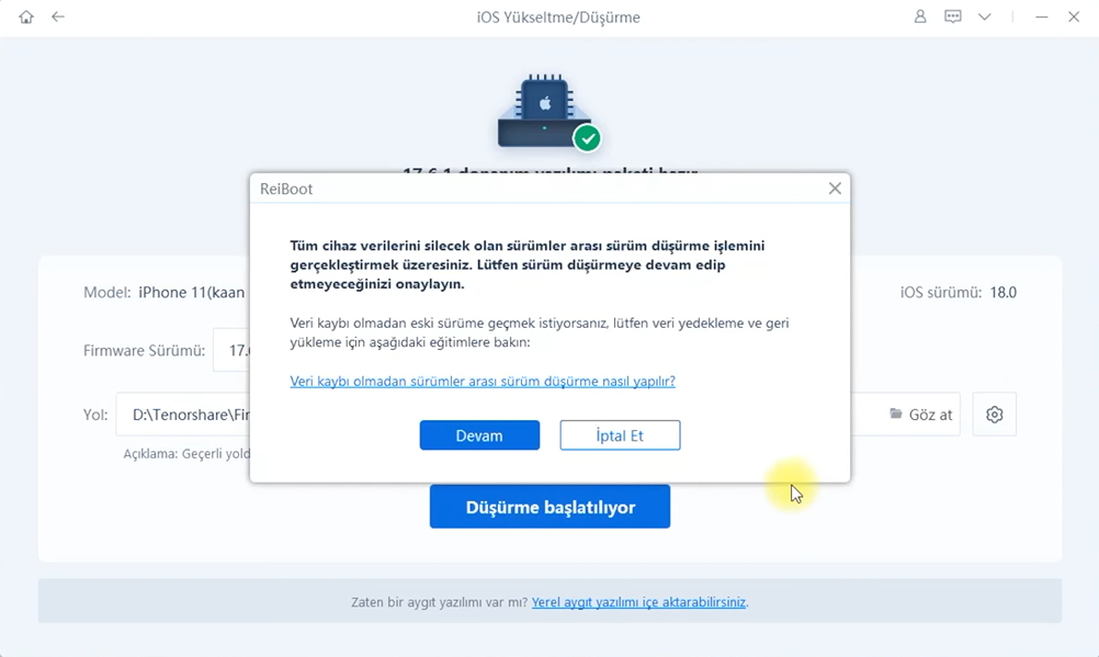 düşürmeyi başlat