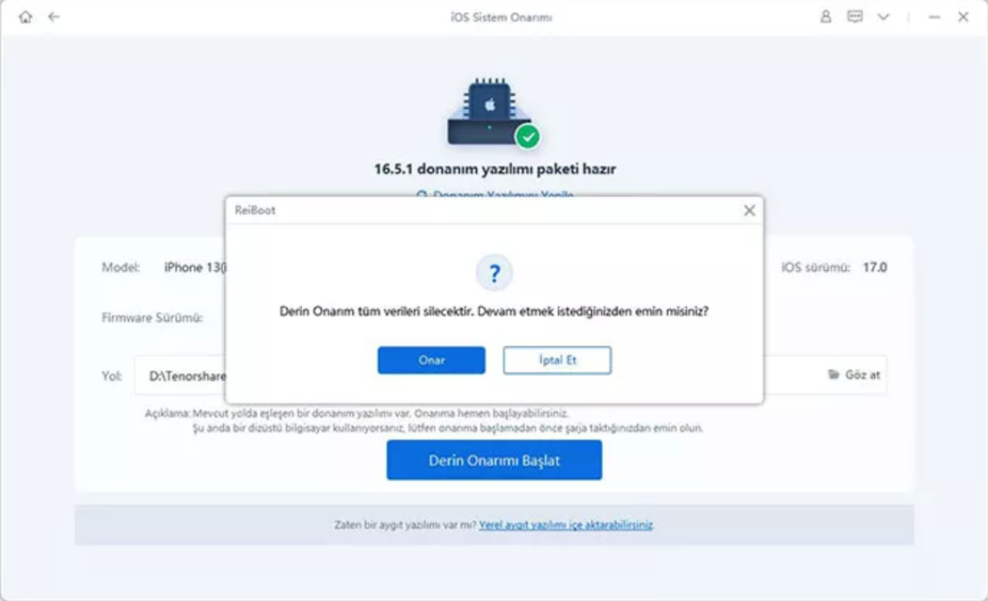 derin onarım verileri siler