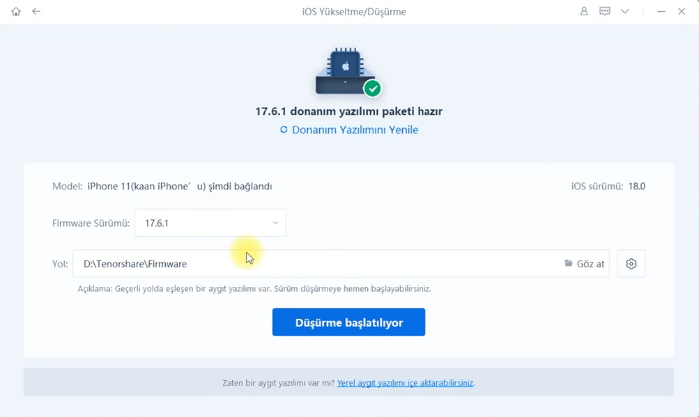 düşürmeyi başlat