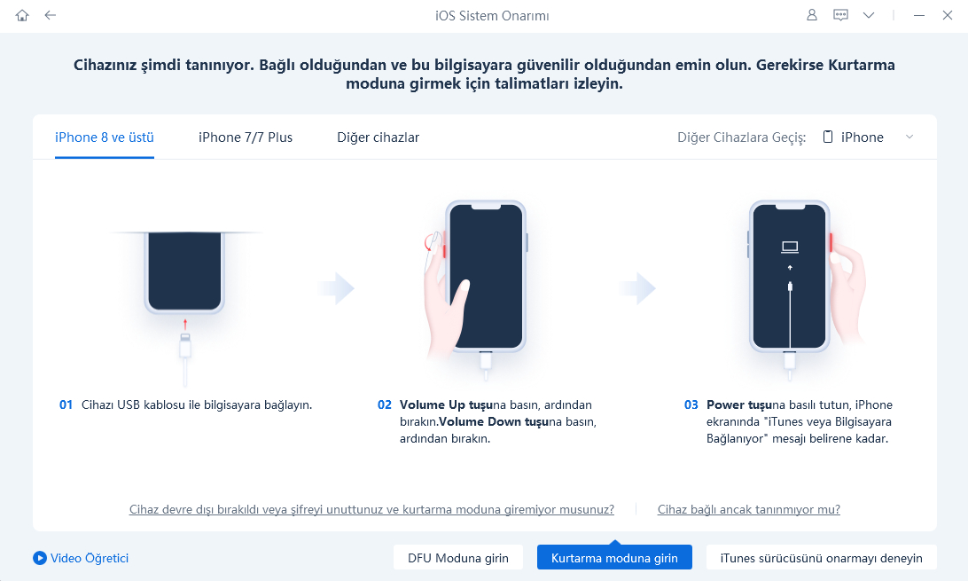 kurtarma moduna giriş talimatları