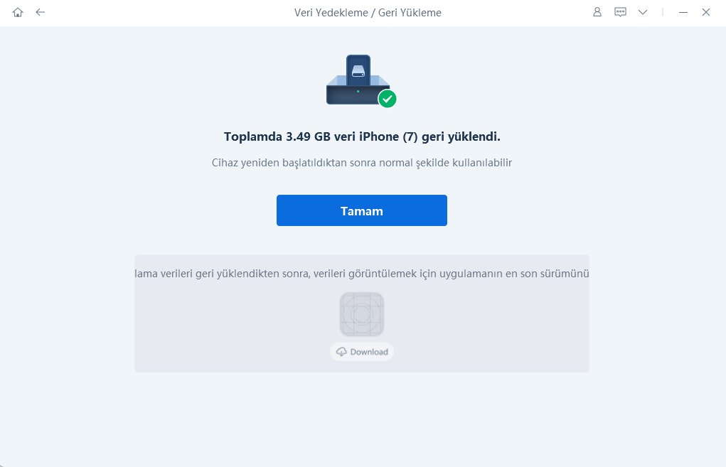geri yükleme tamamlandı