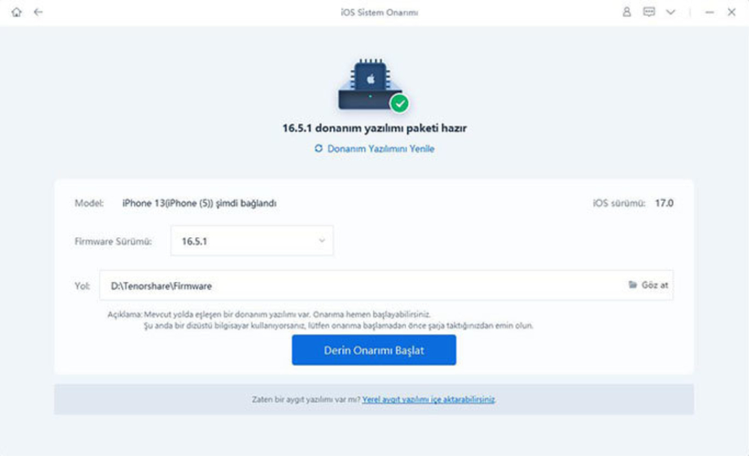 derin onarımı başlat