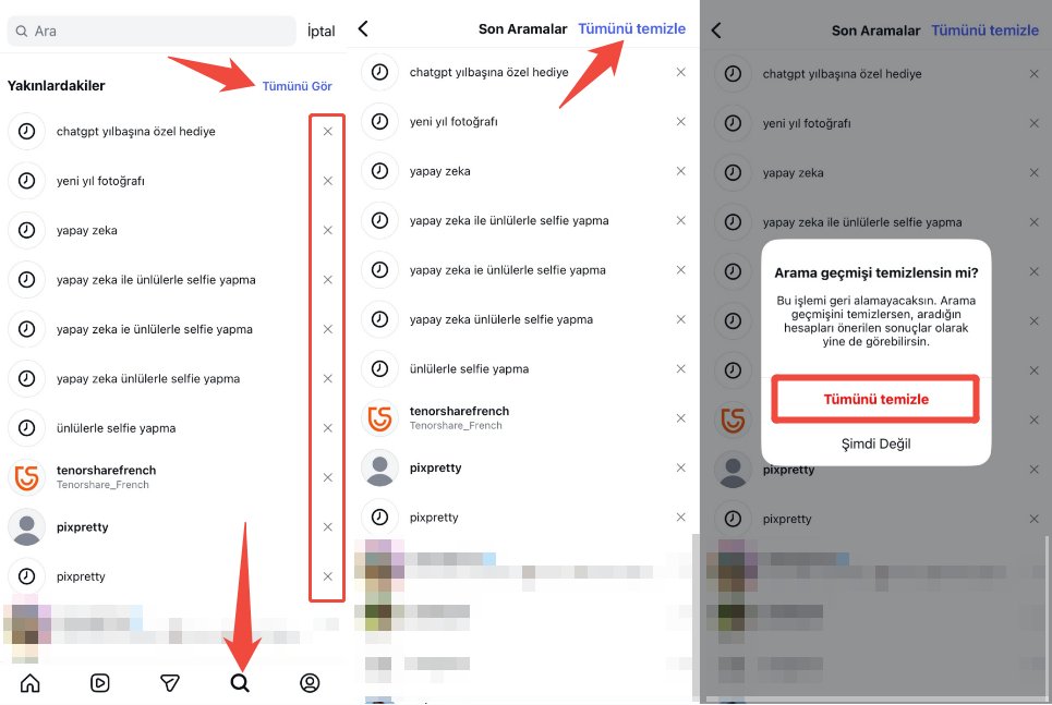 telefondan instagram arama geçmişi nasıl silinir