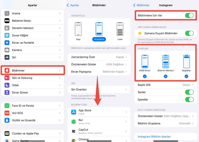iPhone'da instagram bildirim açma