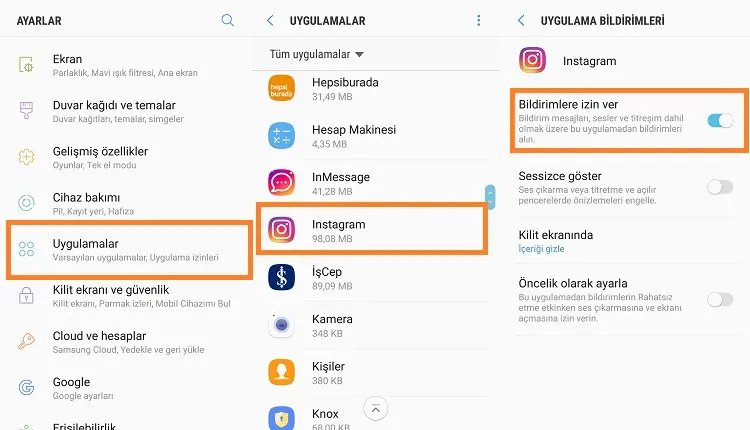 Android'de instagram bildirim açma