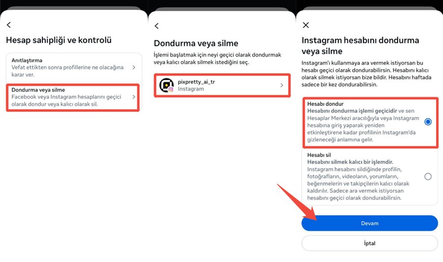 instagram hesabı dondurma nasıl yapılır
