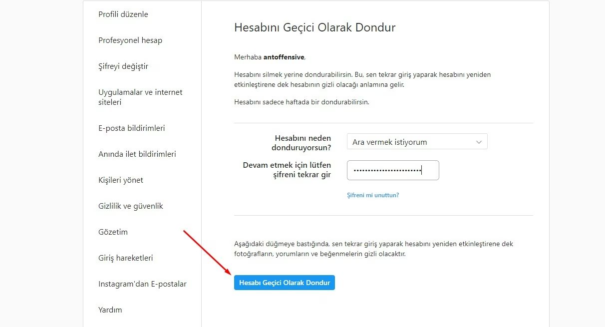 instagram hesabı dondurma nasıl yapılır