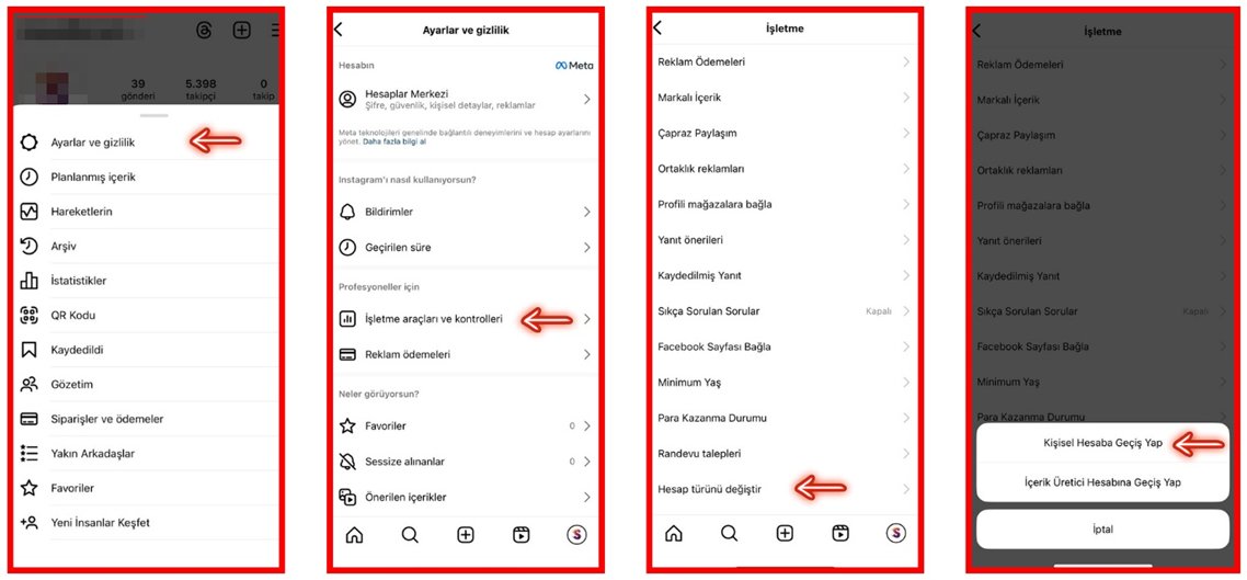 instagram profesyonel hesaptan çıkma