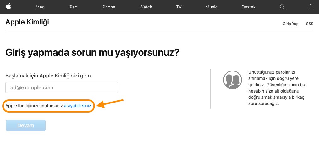 iforgot apple ile apple hesabı bulma