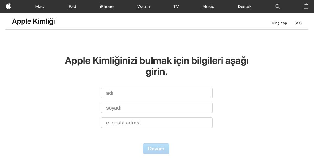 iforgot apple ile apple hesabı bulma
