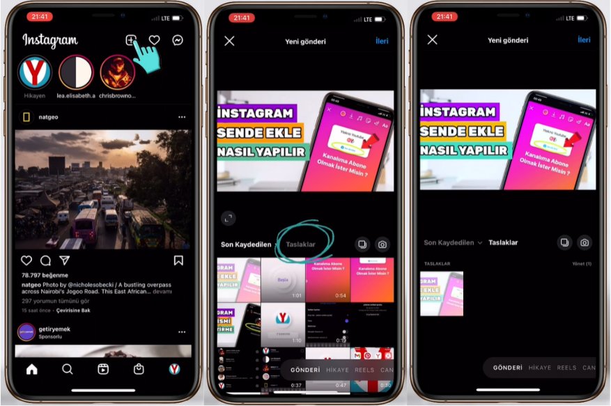 instagram taslaklar nerede