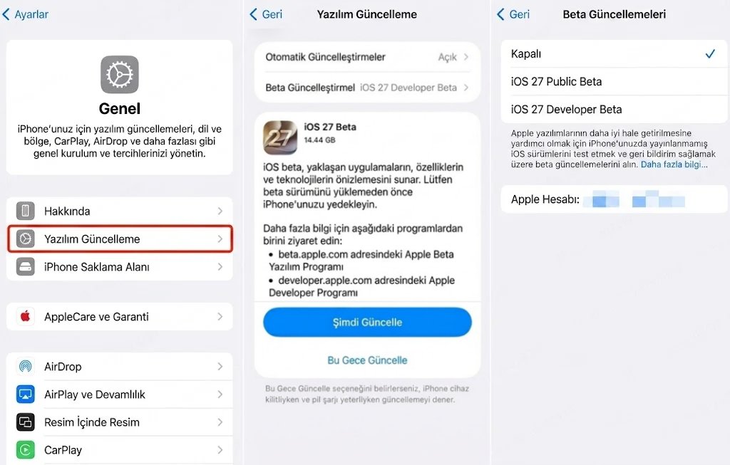 ios 27 beta kaldırma bilgisayarsız