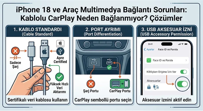 iphone 18 carplay bağlanmıyor
