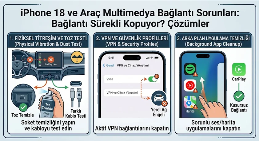 iphone 18 carplay bağlanmıyor