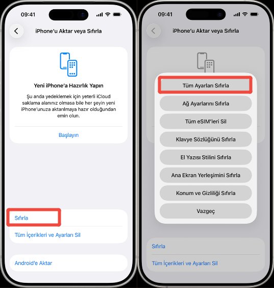 iPhone 18 tüm ayarları sıfırlama