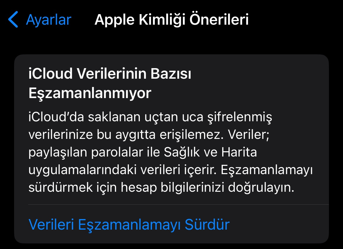 icloud eşzamanlanmıyor