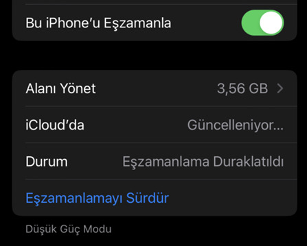 icloud eşzamanlama duraklatıldı