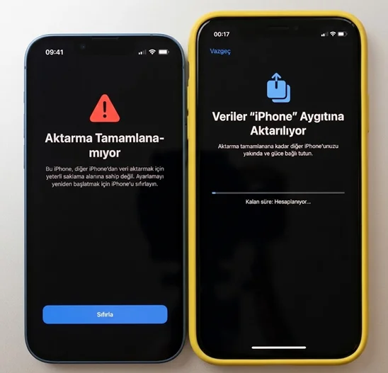iphone veri aktarma tamamlanamıyor