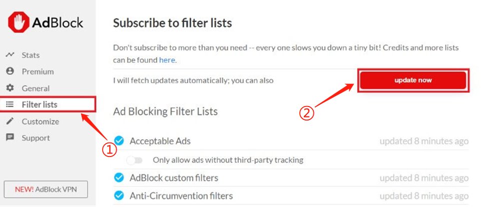youtube adblock çalışmıyor-adblock filtre listesini güncelle
