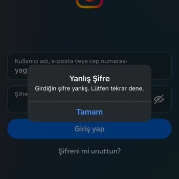 instagram yanlış şifre hatası