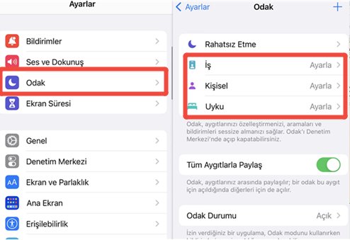 odak modu ile iphone bildirim gizleme