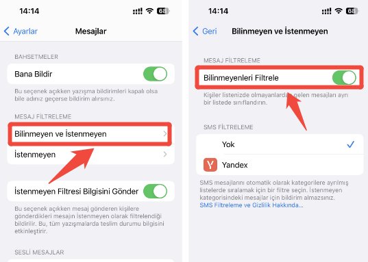 iphone spam mesaj engelleme