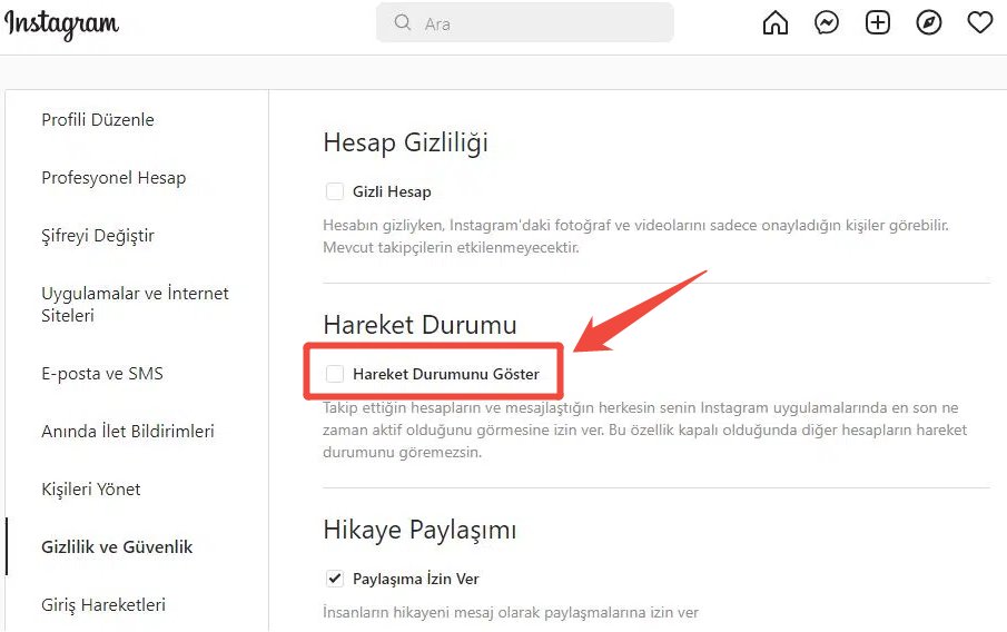 instagram aktiflik kapatma