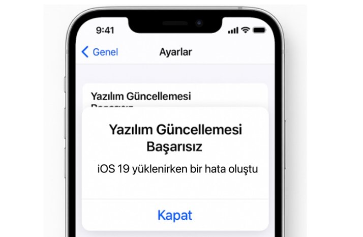 ios 19 beta yazılım güncellemesi başarısız