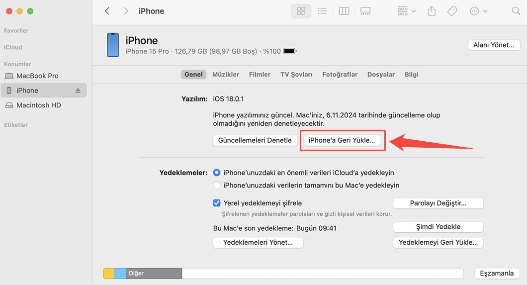 itunes ile iphone geri yükleme