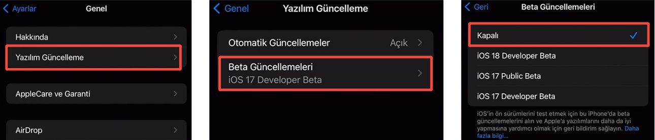 bilgisayarsız ios 19 beta nasıl kaldırılır