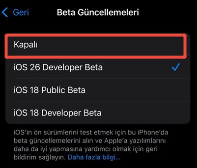 ios 26 beta güncelleme nasıl durdurulur