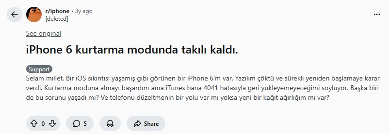iphone 6 kurtarma modunda kaldı