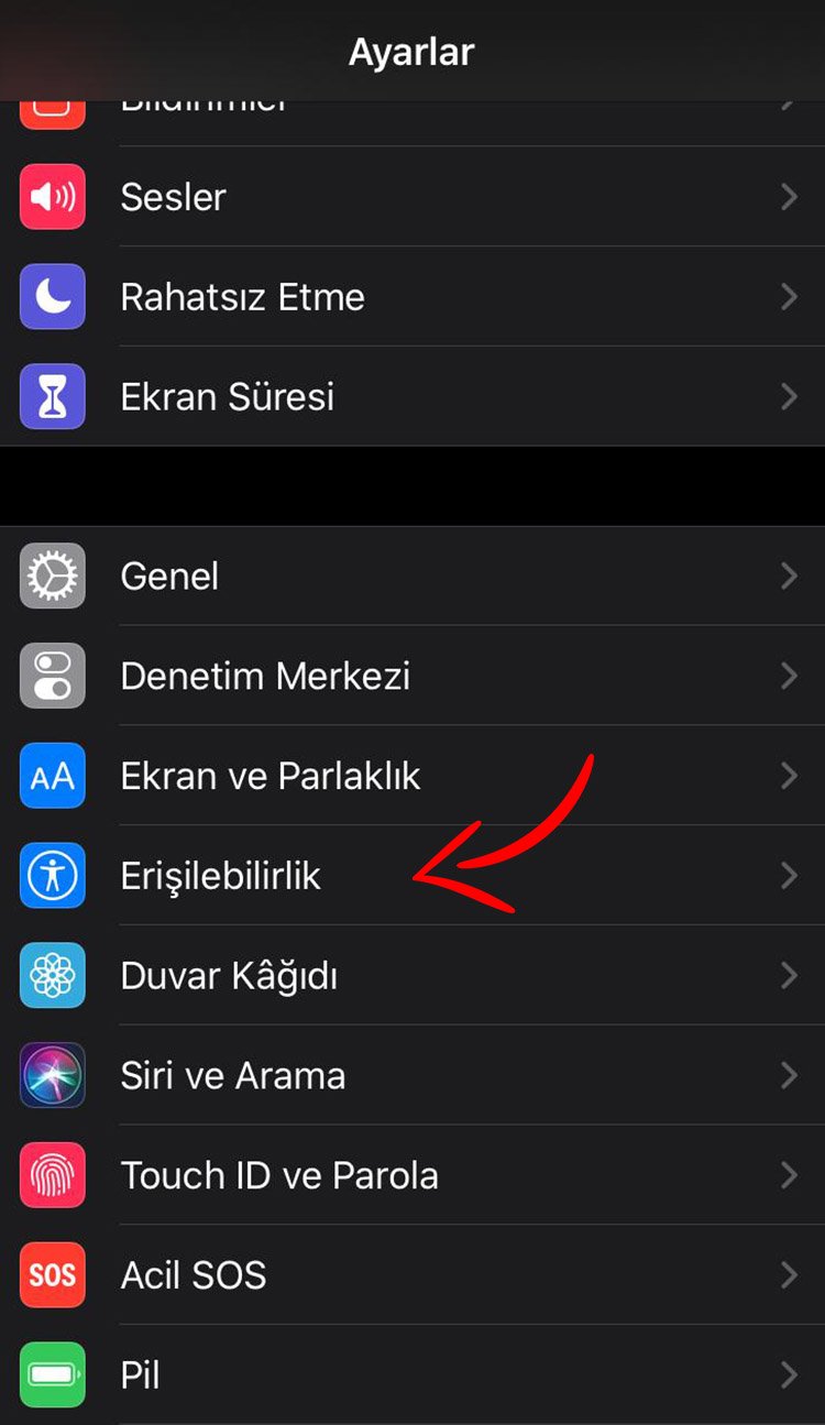 erişilebilirlik ayarlarını kontrol ederek iphone ekran siyah beyaz oldu sorununu düzeltme