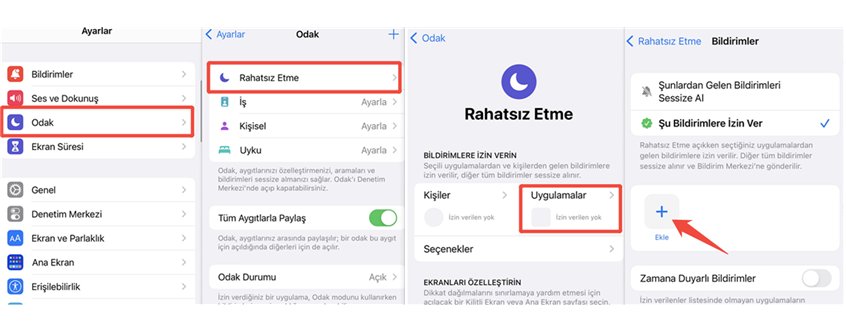 iphone bildirim gelmiyor - odak modunu kontrol edin