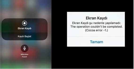 iphone ekran kaydı alma çalışmıyor
