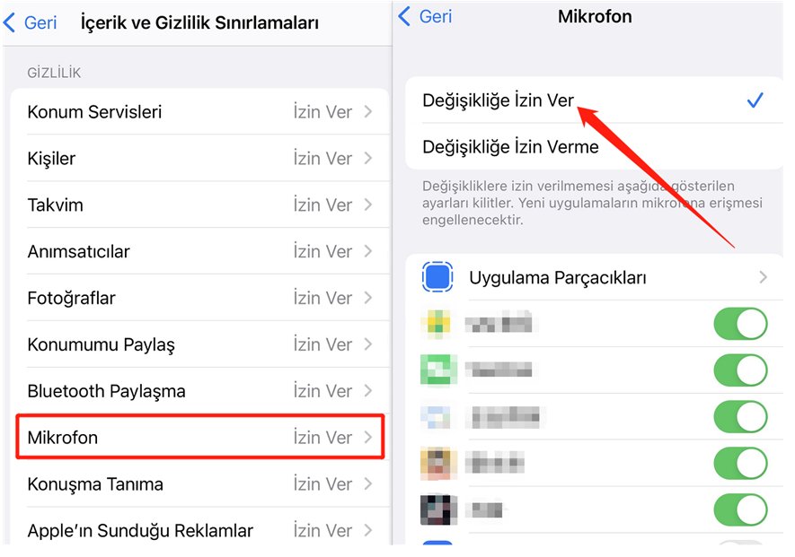 iphone ekran kaydı ses yok  - mikrofon iznini kontrol edin