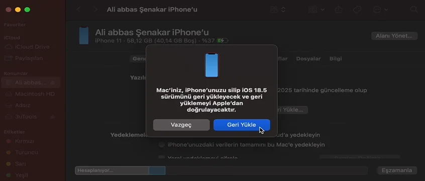 indirilen ipsw dosyasını seçip işlem başlat