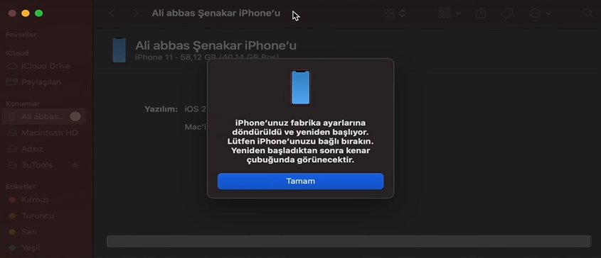 iOS sürüm düşürme işlemi tamamlandı