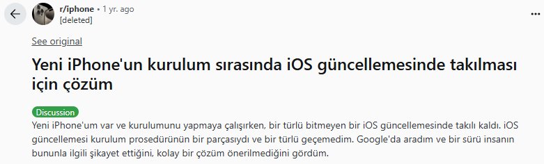 yeni iPhone kurulumunda iOS güncellemesinde takıldı