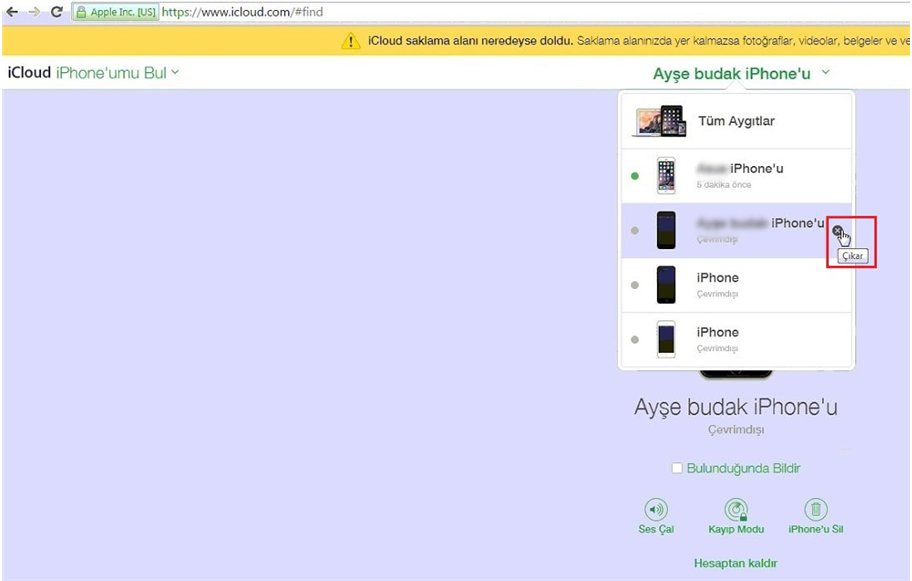iCloud.com Üzerinden Cihazı Uzaktan Kaldırma