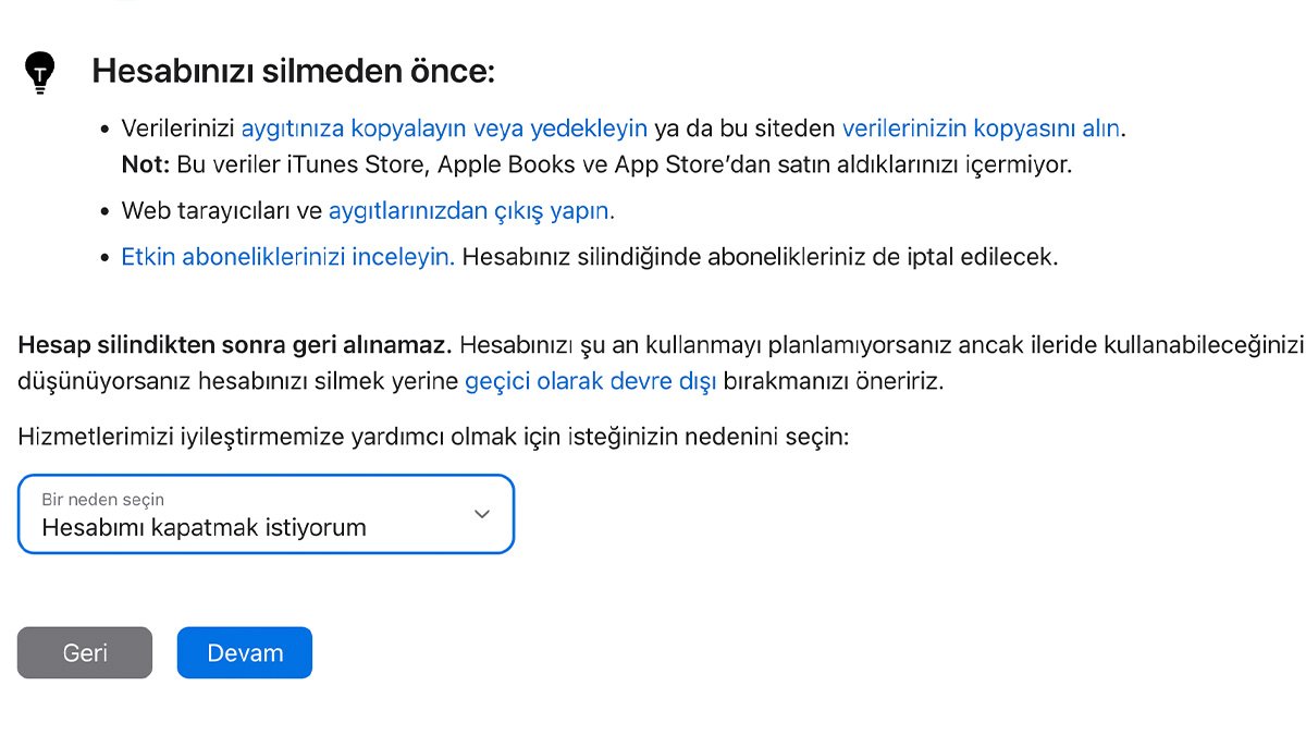 Silme sebebinizi seçin