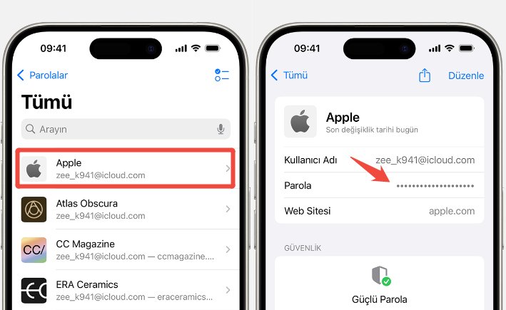 parolalar uygulamasından icloud şifre görme
