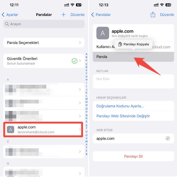 ayarlar üzerinden icloud şifre öğrenme