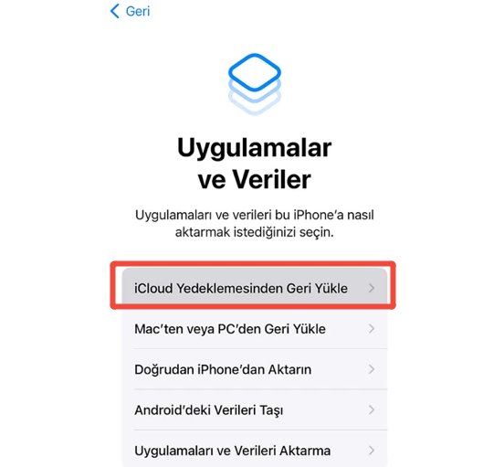 sıfırlandıktan sonra icloud yedeğini geri yükle